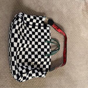 Elegant Checkered Tote with Red Accents